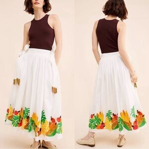 FARM RIO Embroidered Fruits Bow Midi Skirt